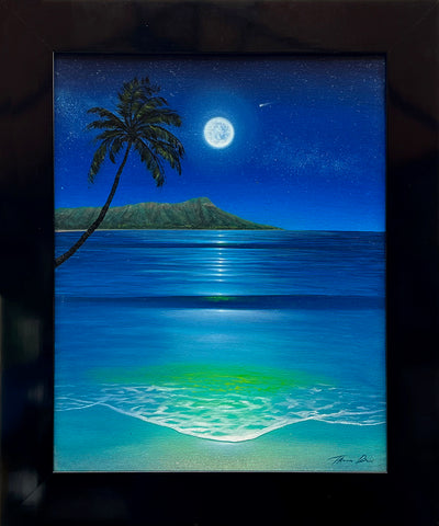 Diamond Head Full Moon 1V 16x20 Painting Framed