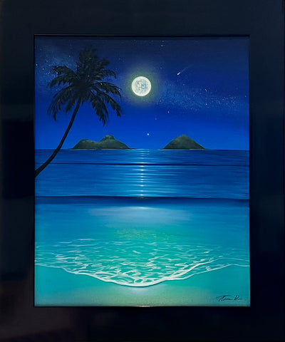 Lanikai Full Moon 1V 16x20 Painting Framed