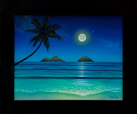 Lanikai Full Moon 2H 20x16 Painting Framed