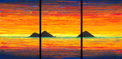 Lanikai Sunrise 72x36 Triptych Painting